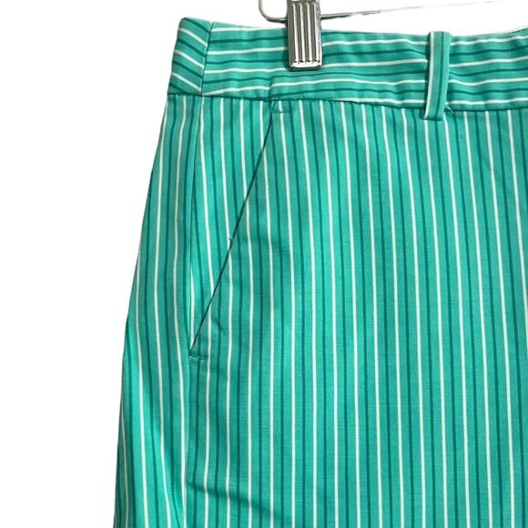 Michael Kors Turquoise Striped Shorts Women Size 12 Flat Front Button Zip Preppy - Picture 2 of 11